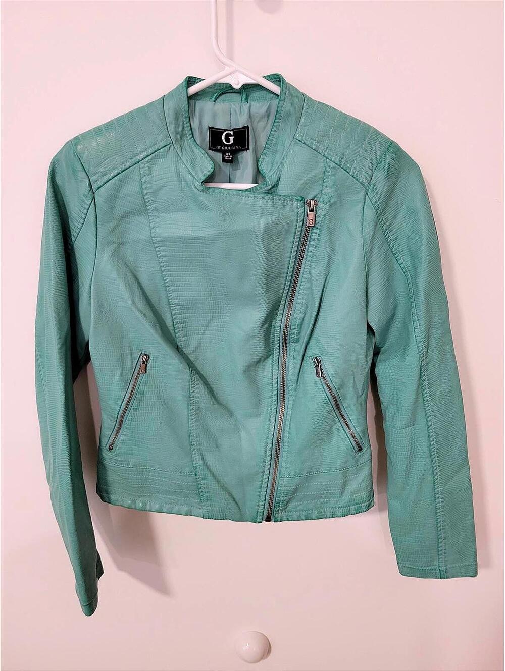 Turquoise Green Faux Leather Jacket - Size S